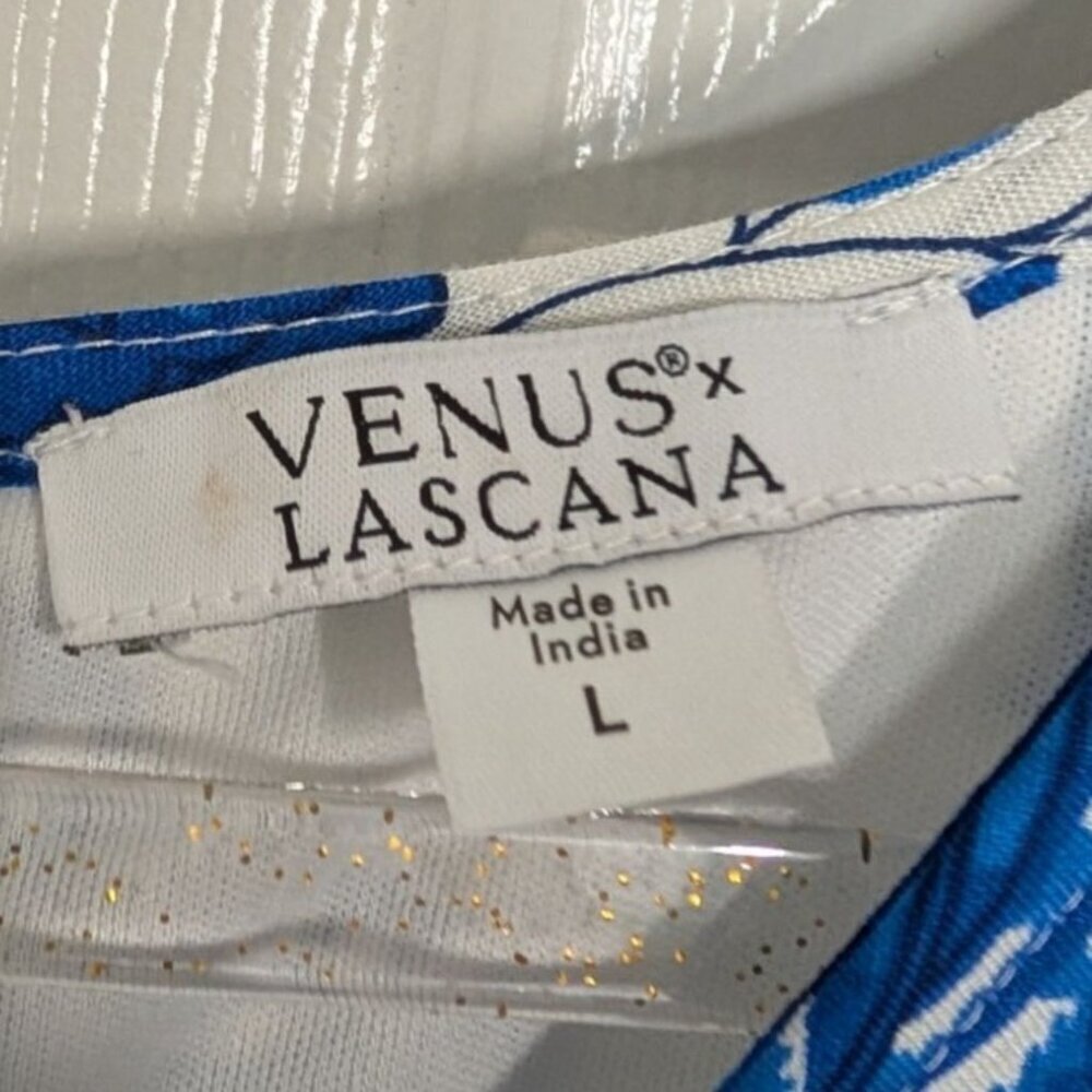 Venus Lascana Floral Midi Dress Womens Size Large White Blue Short Sleeve V Neck - Picture 7 of 15